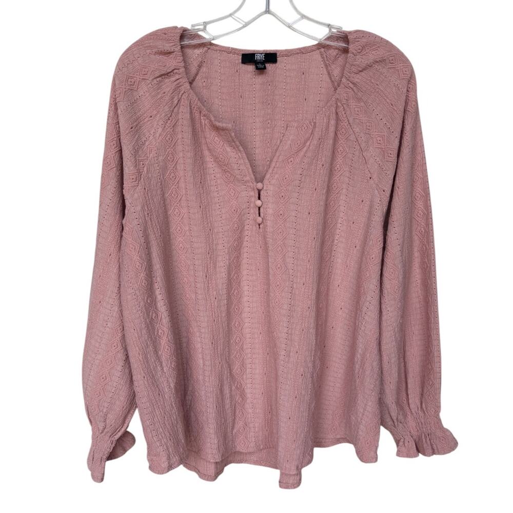 Frye Rose Colored Peasant Blouse with Textured Fabric Easy Boho Style size L